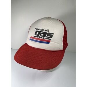 Vintage Fuel Around With Gas American Snapback Trucker Hat Red White Blue
